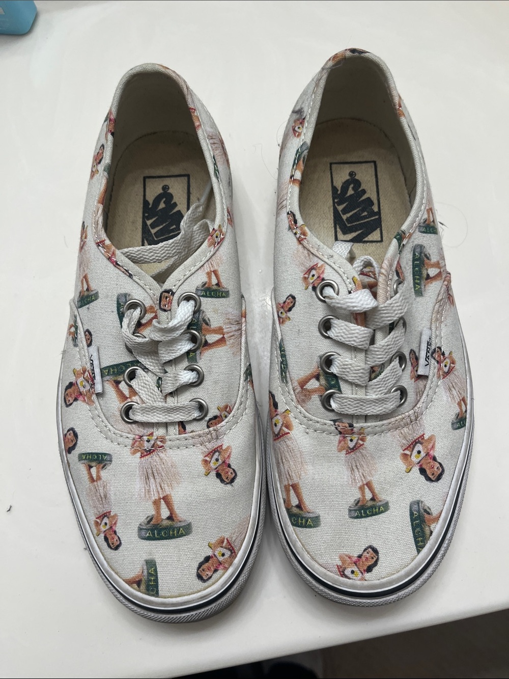Vans White Canvas Sneakers with Hula Girl Print